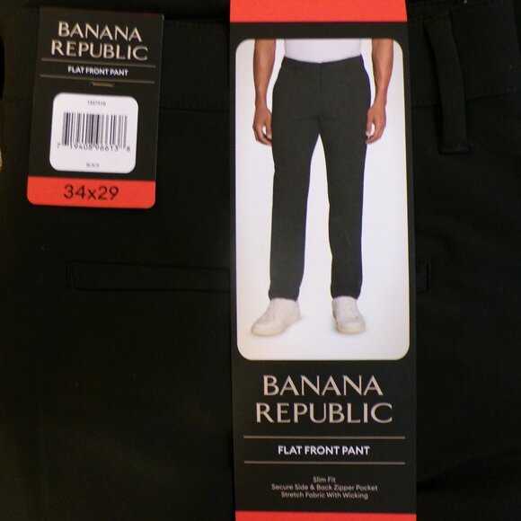 Banana Republic NWT Men's Flat Front Pant Slim Fit Black Choice: 34x29 or 34x30 - Picture 3 of 6